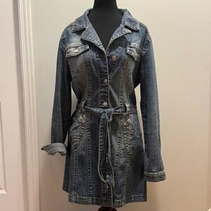 VINTAGE Y2K 725 Original Belted Denim Jean Coat Trench Jacket